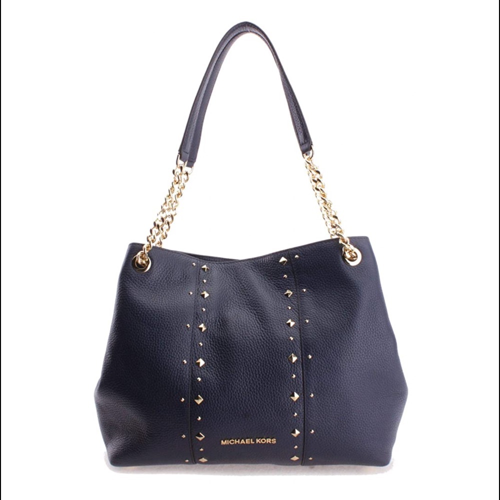 MICHAEL KORS Jet Set Studded Leather Handbag Navy NWT